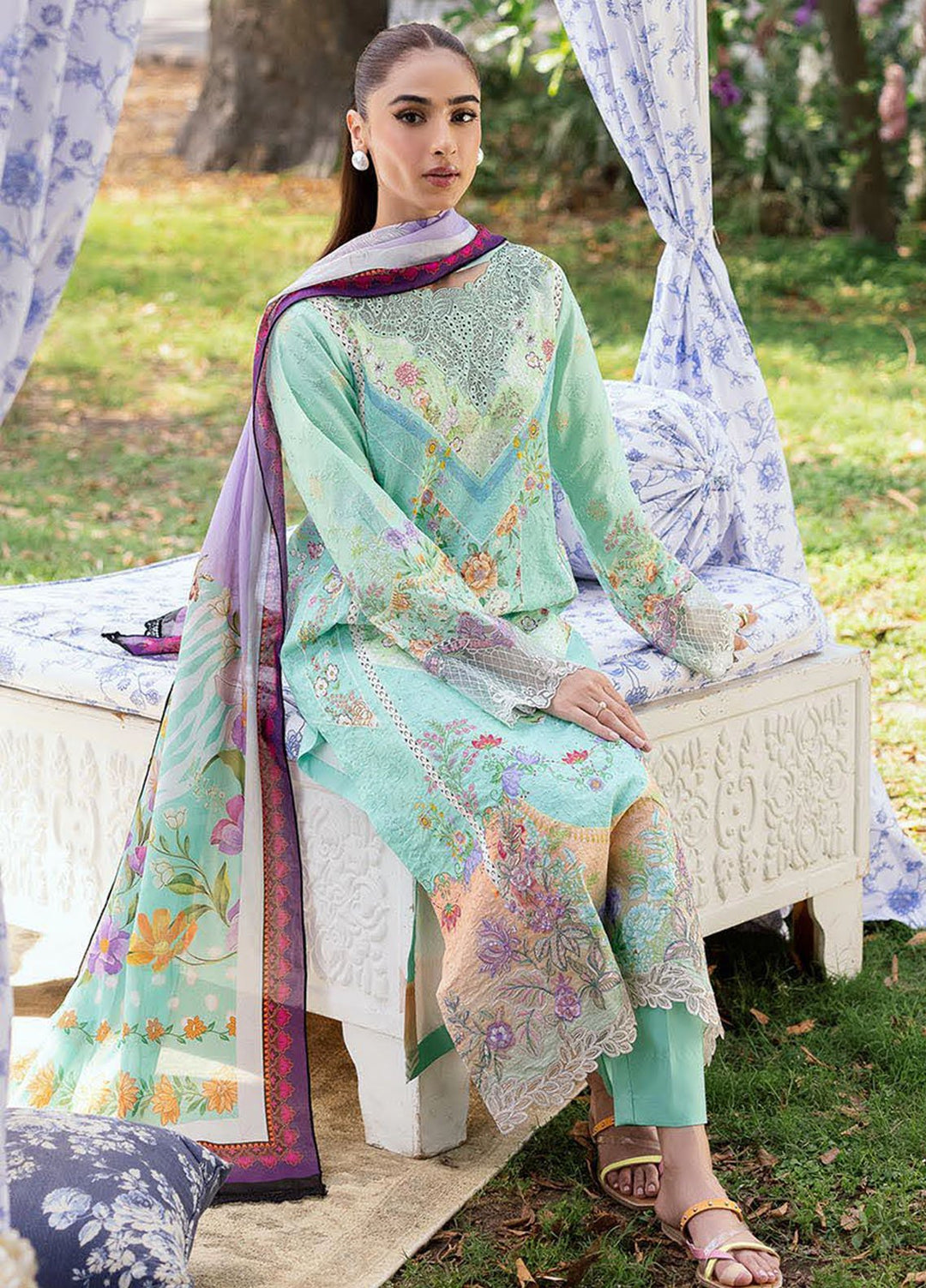 Rajbari Embroidered Lawn Suits Unstitched 3 Piece RB25SP D-05 - Summer Collection