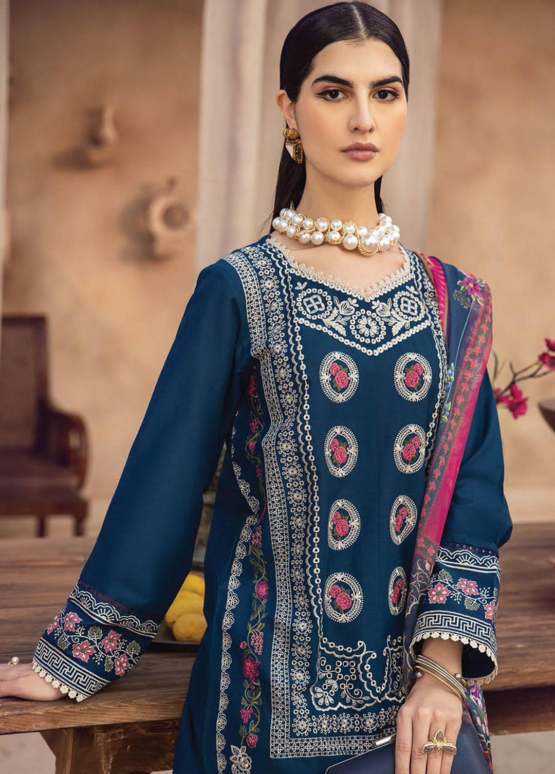 RajBari Embroidered Chikankari Suits Unstitched 3 Piece RB23CK 5A - Premium Collection