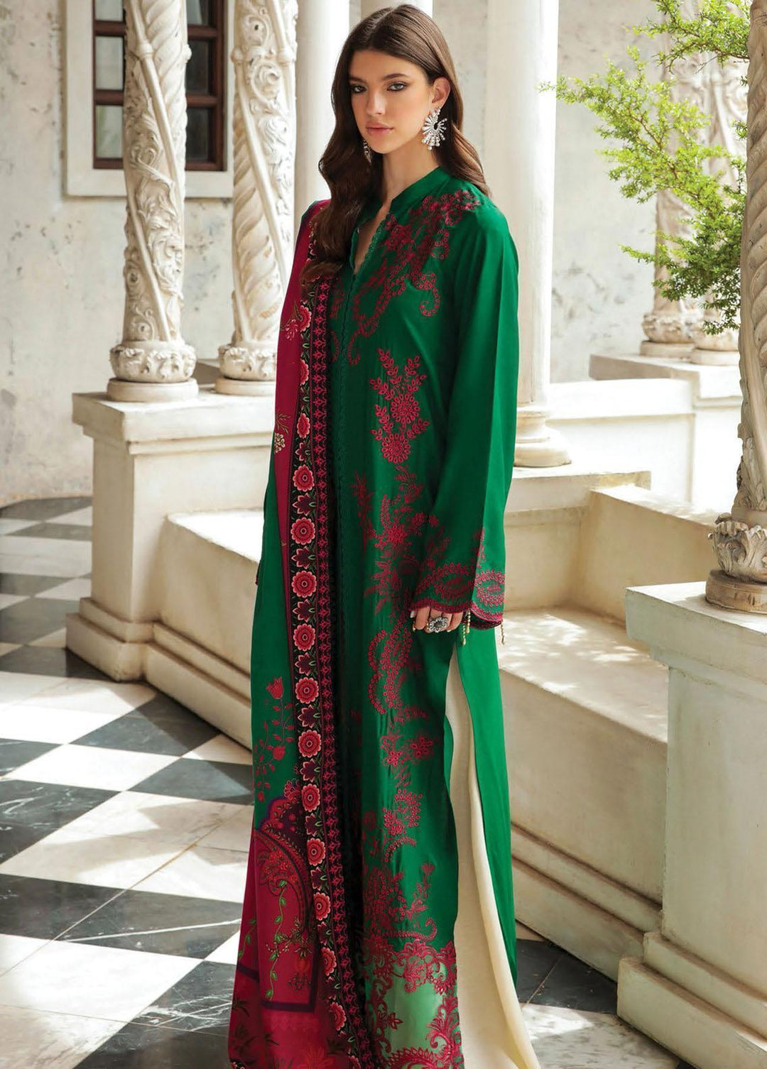 RajBari Embroidered Karandi Suits Unstitched 3 Piece RB22K 1A - Premium Collection