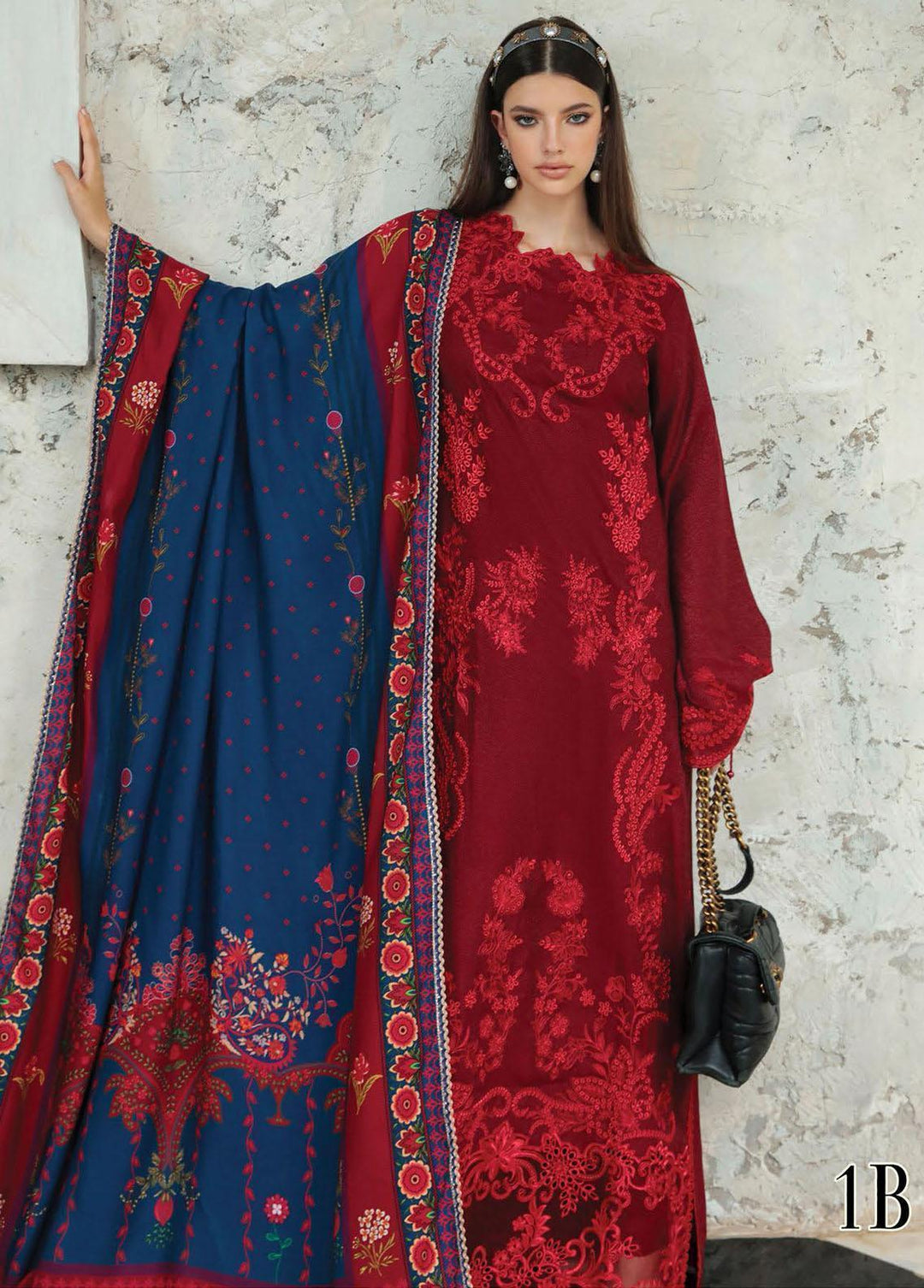 RajBari Embroidered Karandi Suits Unstitched 3 Piece RB22K 1B - Premium Collection