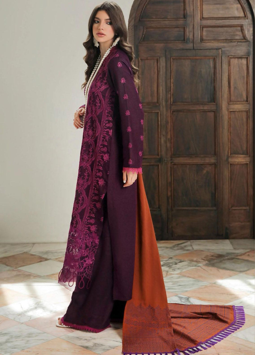 RajBari Embroidered Karandi Suits Unstitched 3 Piece RB22K 2B - Premium Collection