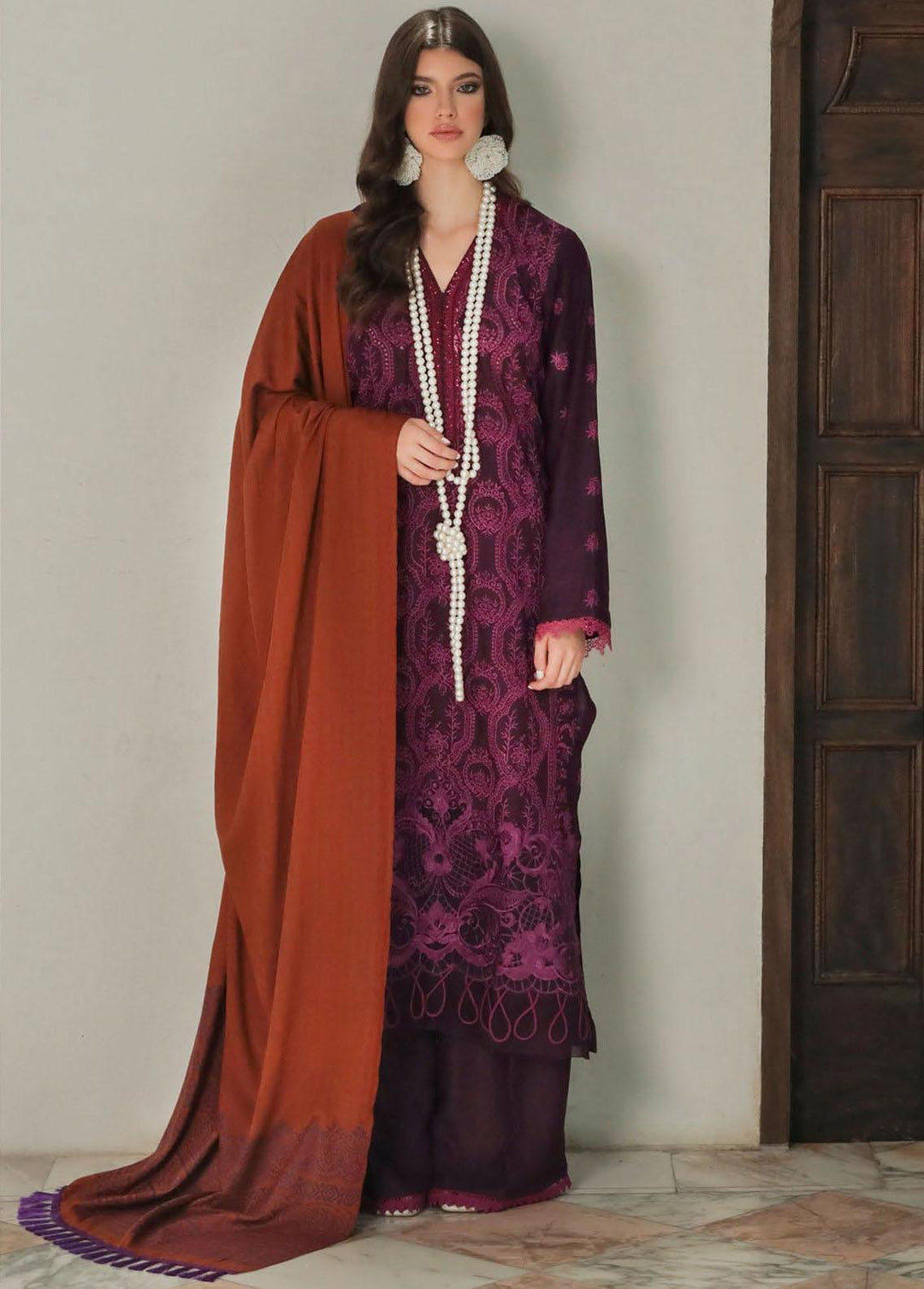 RajBari Embroidered Karandi Suits Unstitched 3 Piece RB22K 2B - Premium Collection