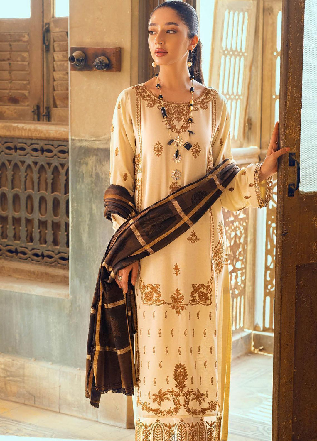 RajBari Embroidered Khaddar Suits Unstitched 3 Piece RB22WE 1B - Winter Collection