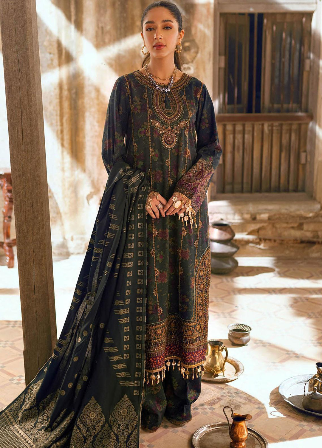 RajBari Embroidered Khaddar Suits Unstitched 3 Piece RB22WE 3A - Winter Collection