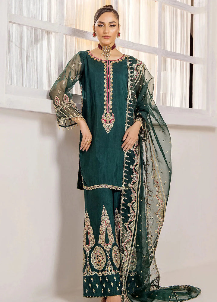 Rajwani by HM Pret Embroidered Raw Silk 3 Piece Suit Zenia Green
