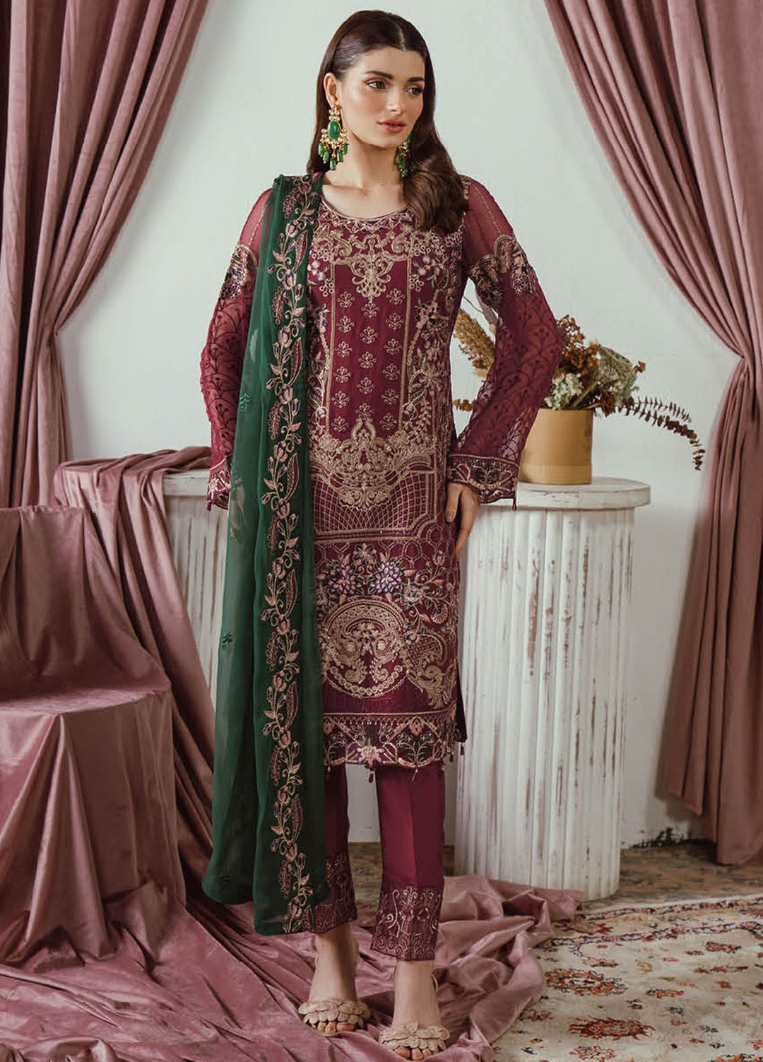 Ramsha Embroidered Chiffon Suit Unstitched 3 Piece RSH24C F-2501 - Formal Collection