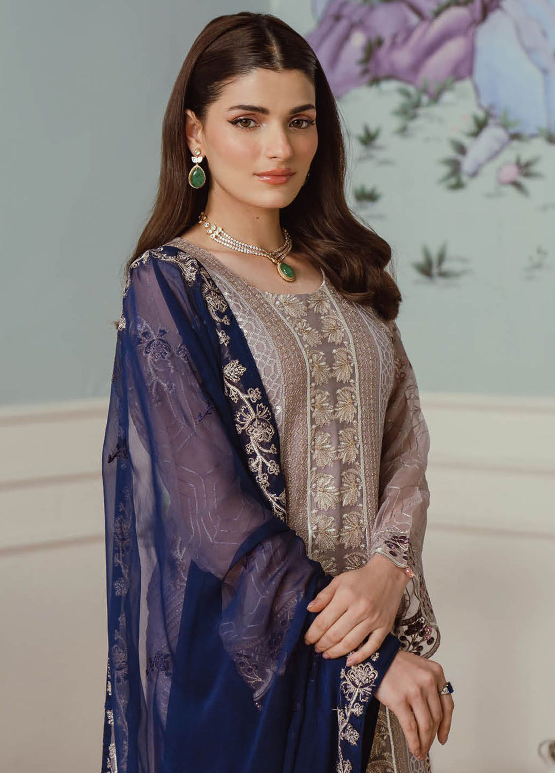 Ramsha Embroidered Chiffon Suit Unstitched 3 Piece RSH24C F-2503 - Formal Collection