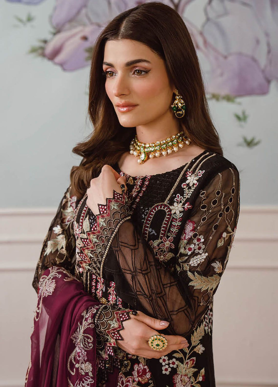 Ramsha Embroidered Chiffon Suit Unstitched 3 Piece RSH24C F-2504 - Formal Collection