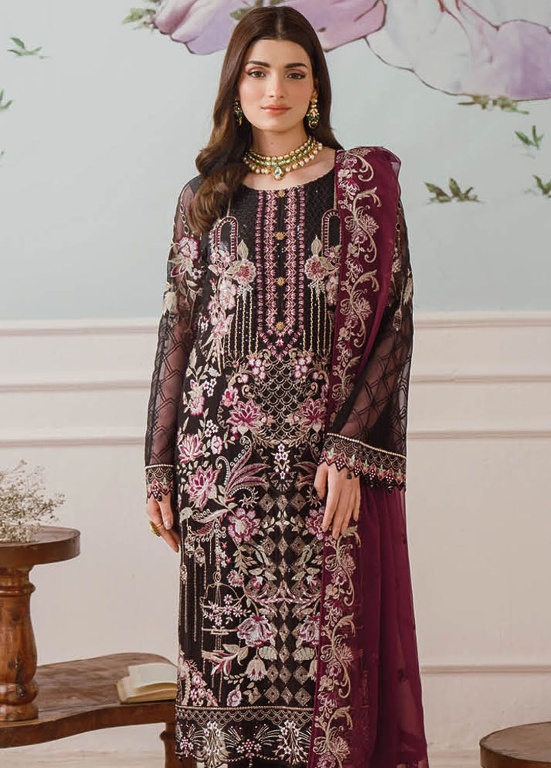 Ramsha Embroidered Chiffon Suit Unstitched 3 Piece RSH24C F-2504 - Formal Collection