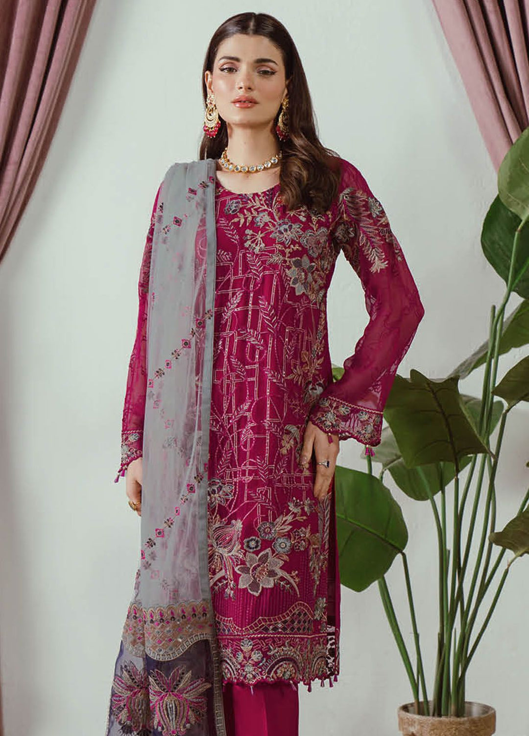 Ramsha Embroidered Chiffon Suit Unstitched 3 Piece RSH24C F-2506 - Formal Collection