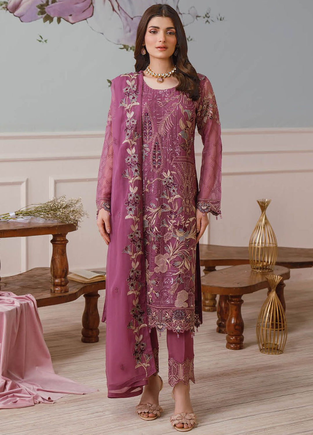 Ramsha Embroidered Chiffon Suit Unstitched 3 Piece RSH24C F-2509 - Formal Collection
