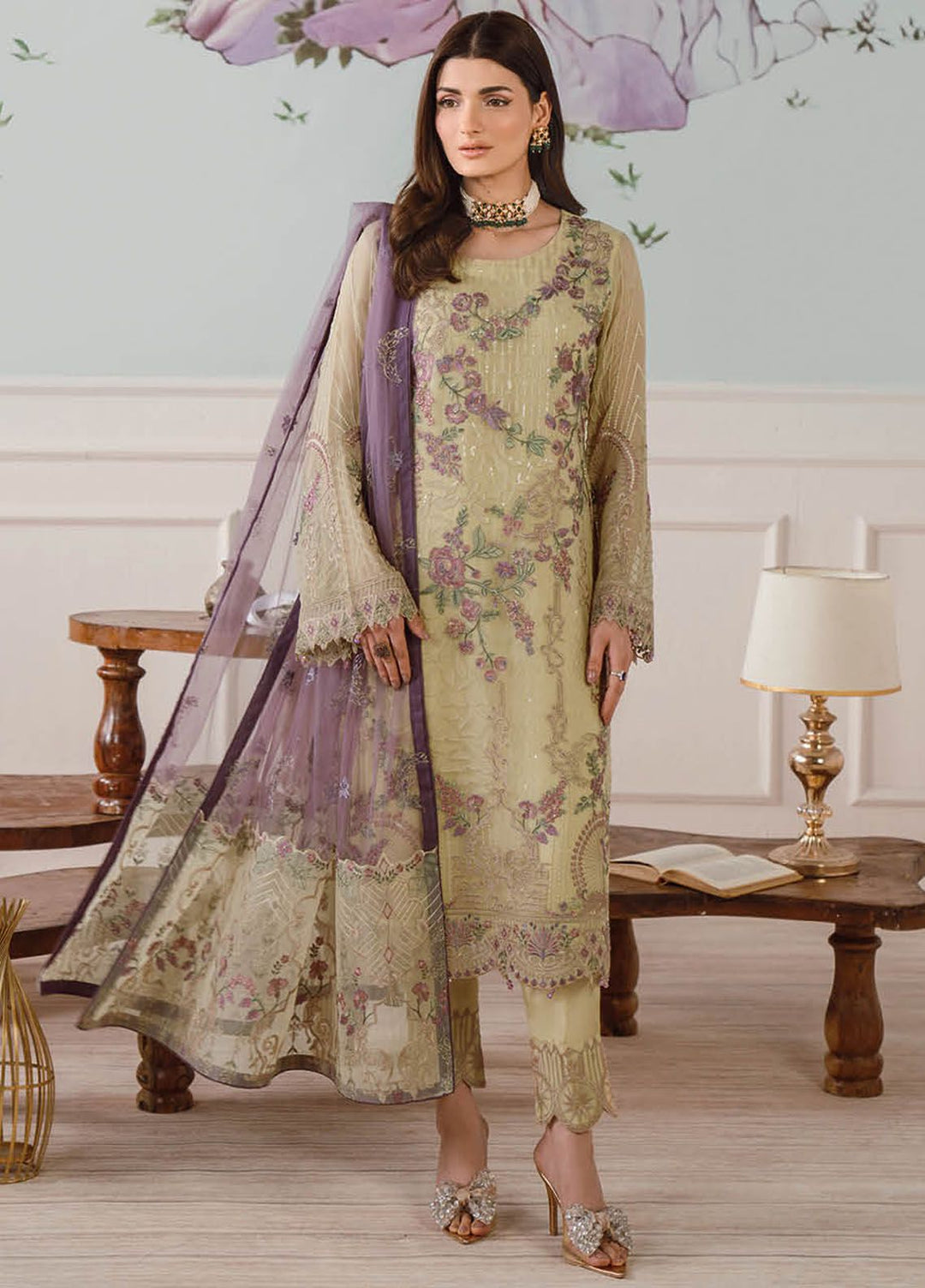 Ramsha Embroidered Chiffon Suit Unstitched 3 Piece RSH24C F-2512 - Formal Collection