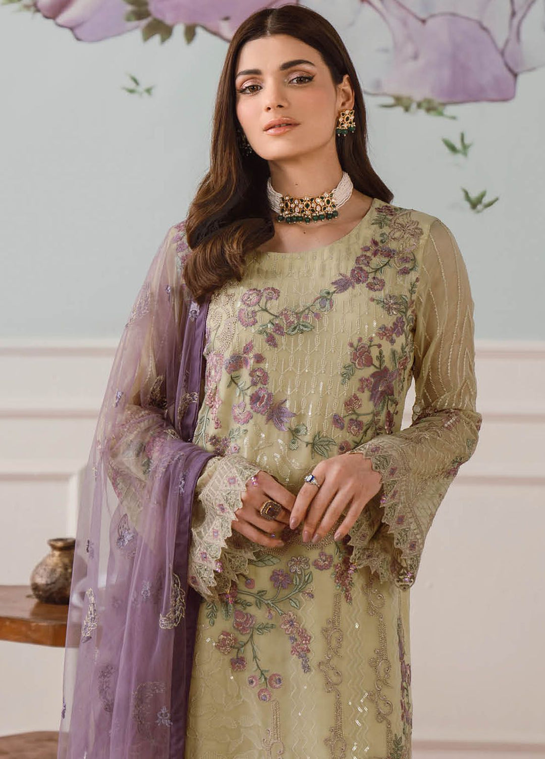Ramsha Embroidered Chiffon Suit Unstitched 3 Piece RSH24C F-2512 - Formal Collection