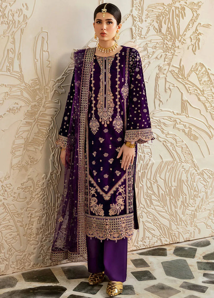 Ramsha Embroidered Velvet Suit Unstitched 3 Piece RSH24VL V-602 - Luxury Collection