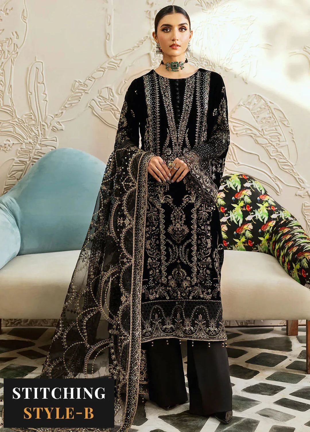Ramsha Embroidered Velvet Suit Unstitched 3 Piece RSH24VL V-603 - Luxury Collection