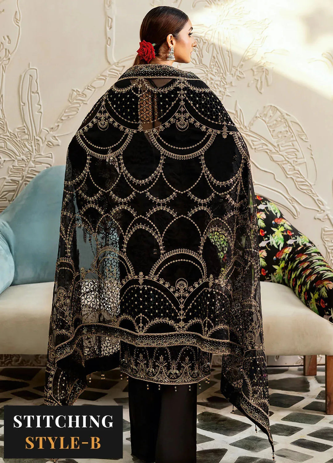 Ramsha Embroidered Velvet Suit Unstitched 3 Piece RSH24VL V-603 - Luxury Collection