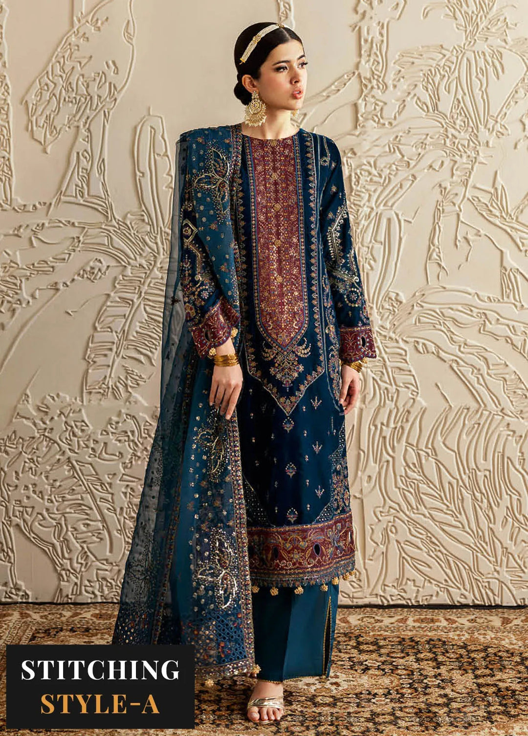 Ramsha Embroidered Velvet Suit Unstitched 3 Piece RSH24VL V-604 - Luxury Collection