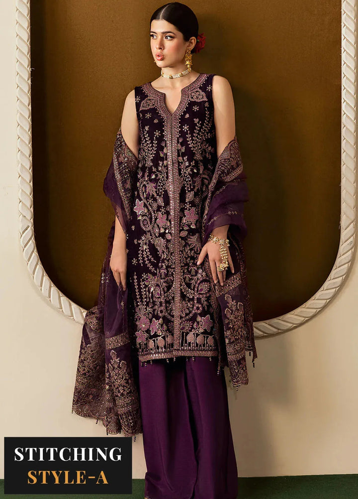 Ramsha Embroidered Velvet Suit Unstitched 3 Piece RSH24VL V-605 - Luxury Collection