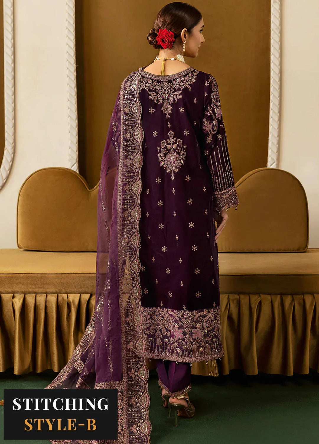 Ramsha Embroidered Velvet Suit Unstitched 3 Piece RSH24VL V-605 - Luxury Collection