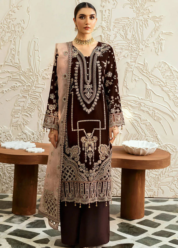 Ramsha Embroidered Velvet Suit Unstitched 3 Piece RSH24VL V-606 - Luxury Collection
