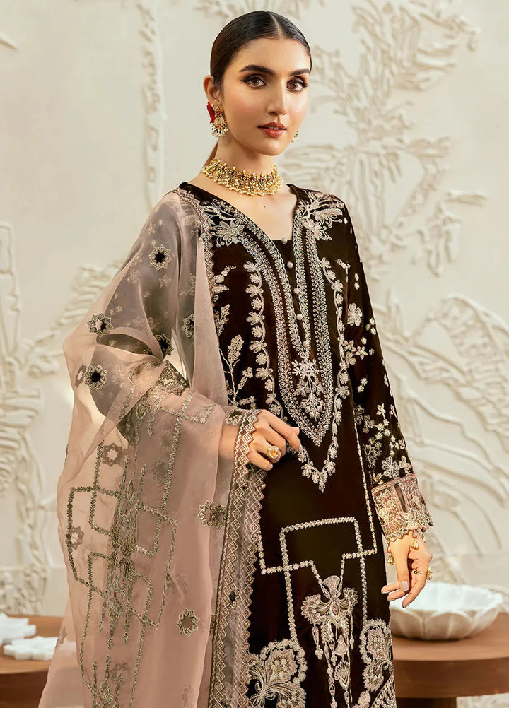 Ramsha Embroidered Velvet Suit Unstitched 3 Piece RSH24VL V-606 - Luxury Collection