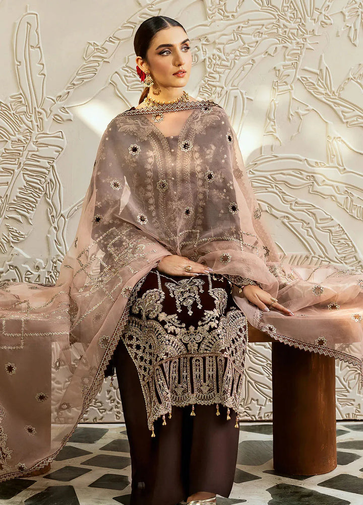 Ramsha Embroidered Velvet Suit Unstitched 3 Piece RSH24VL V-606 - Luxury Collection