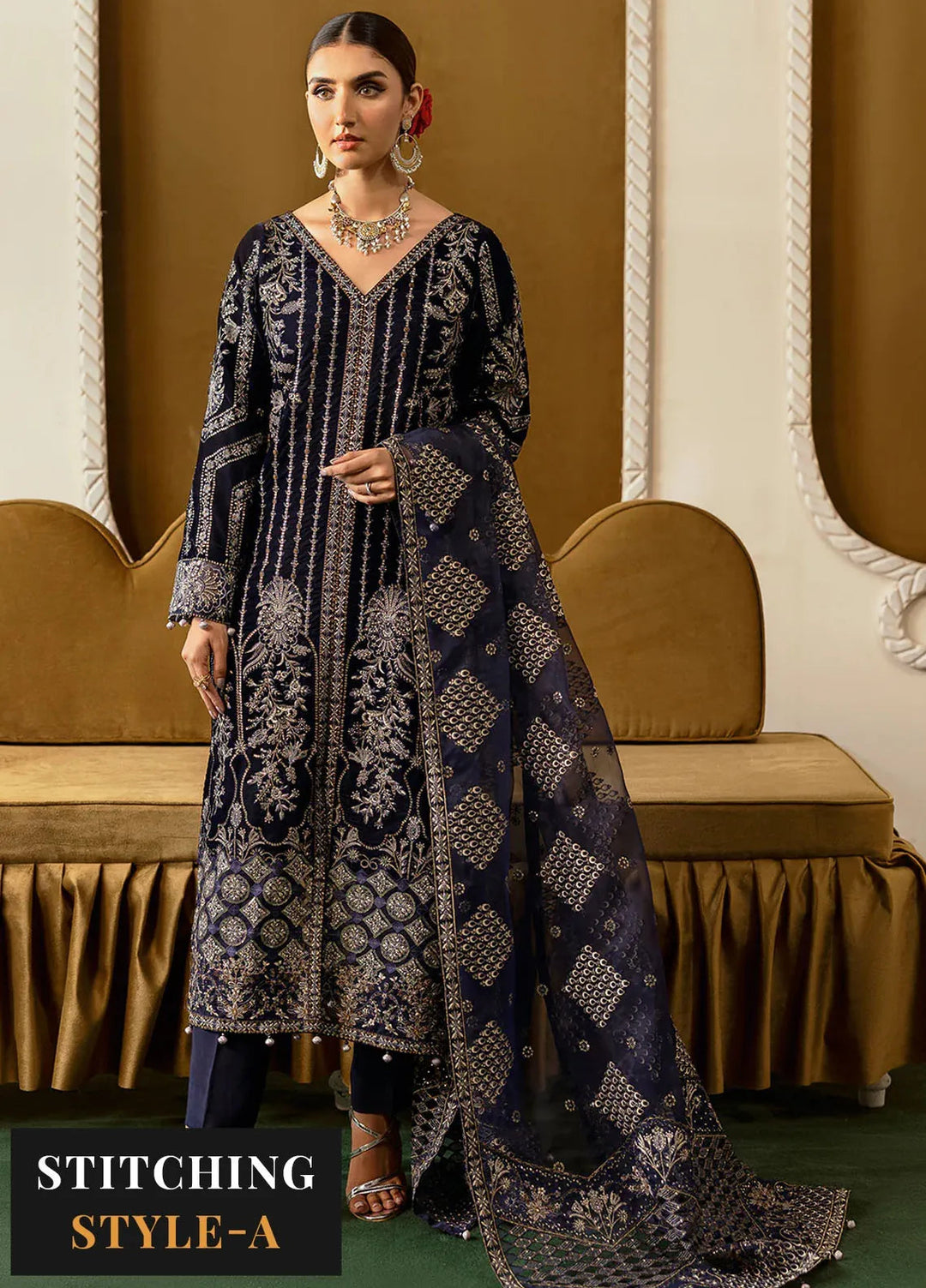 Ramsha Embroidered Velvet Suit Unstitched 3 Piece RSH24VL V-608 - Luxury Collection