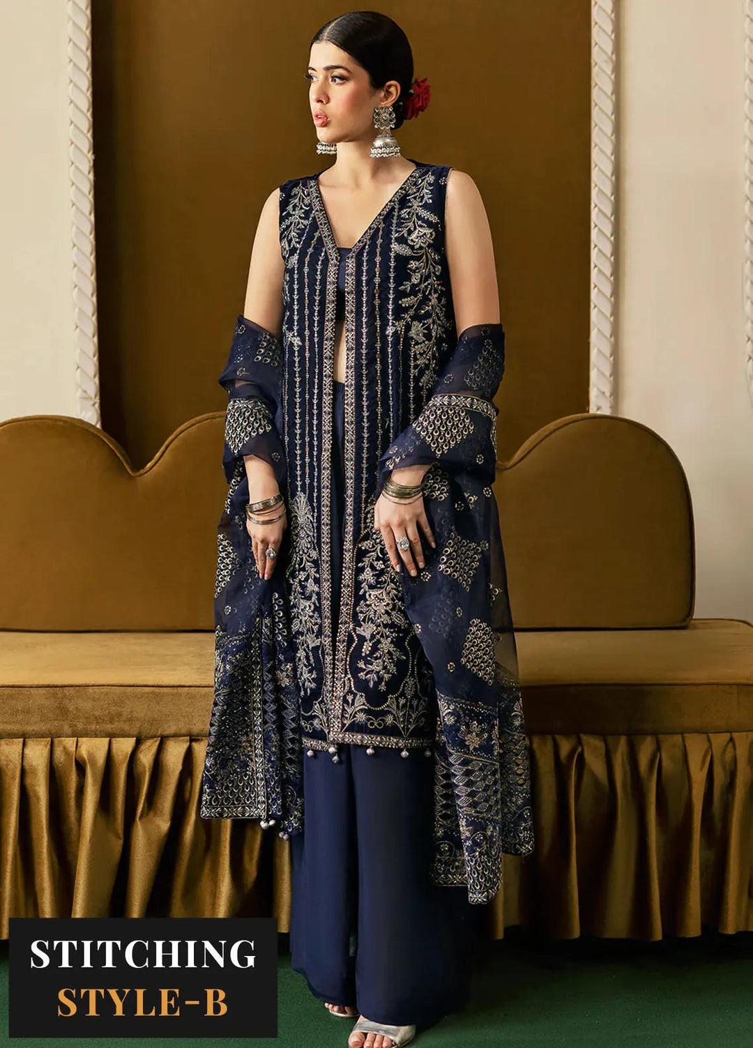 Ramsha Embroidered Velvet Suit Unstitched 3 Piece RSH24VL V-608 - Luxury Collection