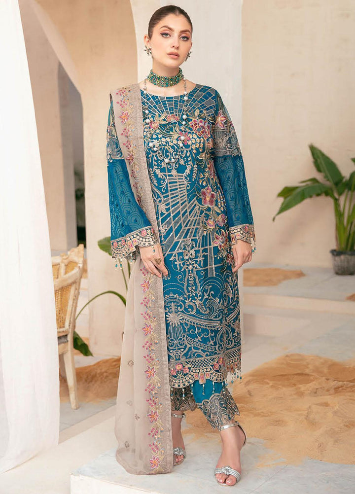 Ramsha Embroidered Chiffon Suits Unstitched 3 Piece RSH22C F-2201 - Luxury Collection