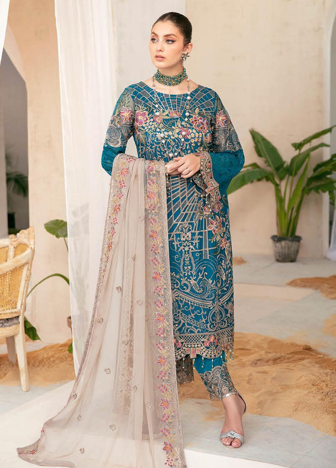 Ramsha Embroidered Chiffon Suits Unstitched 3 Piece RSH22C F-2201 - Luxury Collection