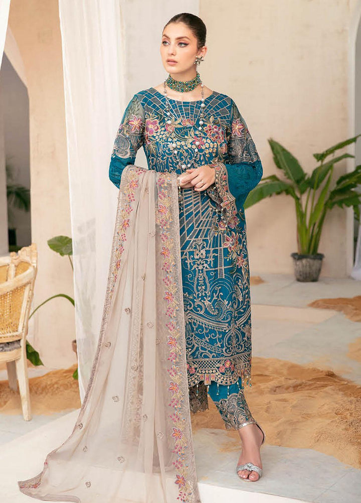 Ramsha Embroidered Chiffon Suits Unstitched 3 Piece RSH22C F-2201 - Luxury Collection