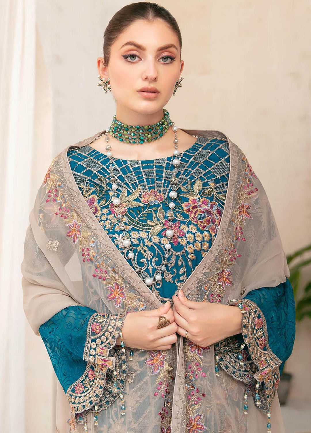 Ramsha Embroidered Chiffon Suits Unstitched 3 Piece RSH22C F-2201 - Luxury Collection