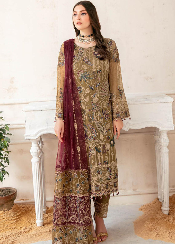 Ramsha Embroidered Chiffon Suits Unstitched 3 Piece RSH22C F-2203 - Luxury Collection