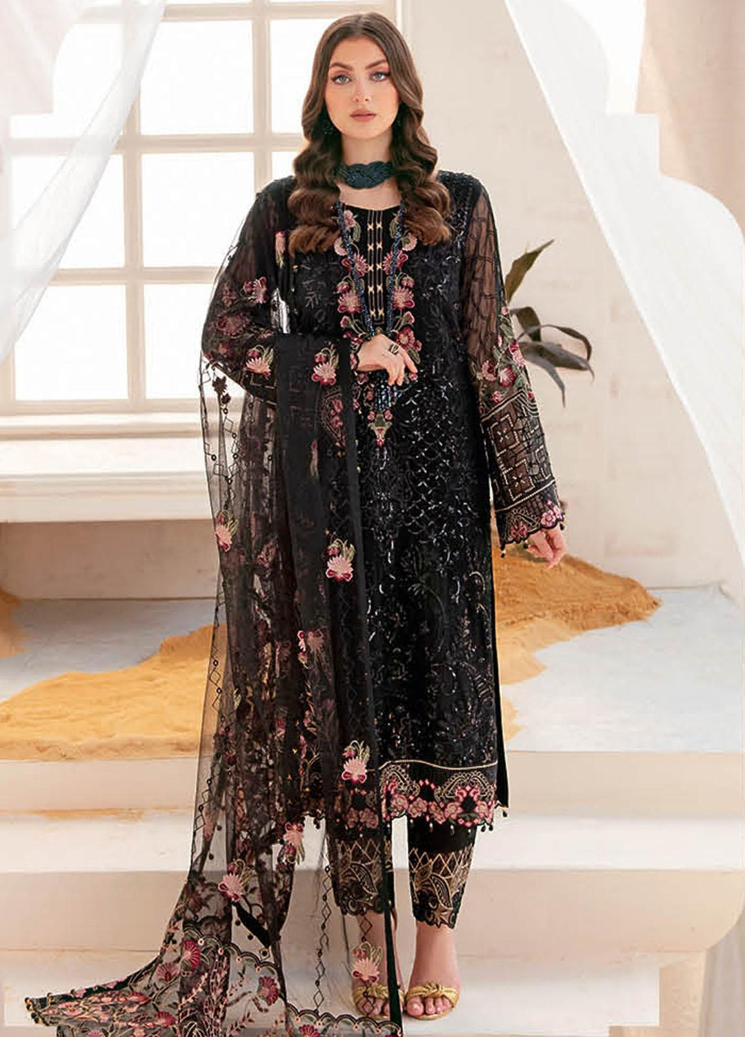 Ramsha Embroidered Chiffon Suits Unstitched 3 Piece RSH22C F-2204 - Luxury Collection