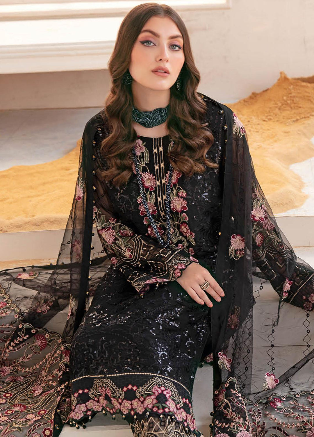 Ramsha Embroidered Chiffon Suits Unstitched 3 Piece RSH22C F-2204 - Luxury Collection