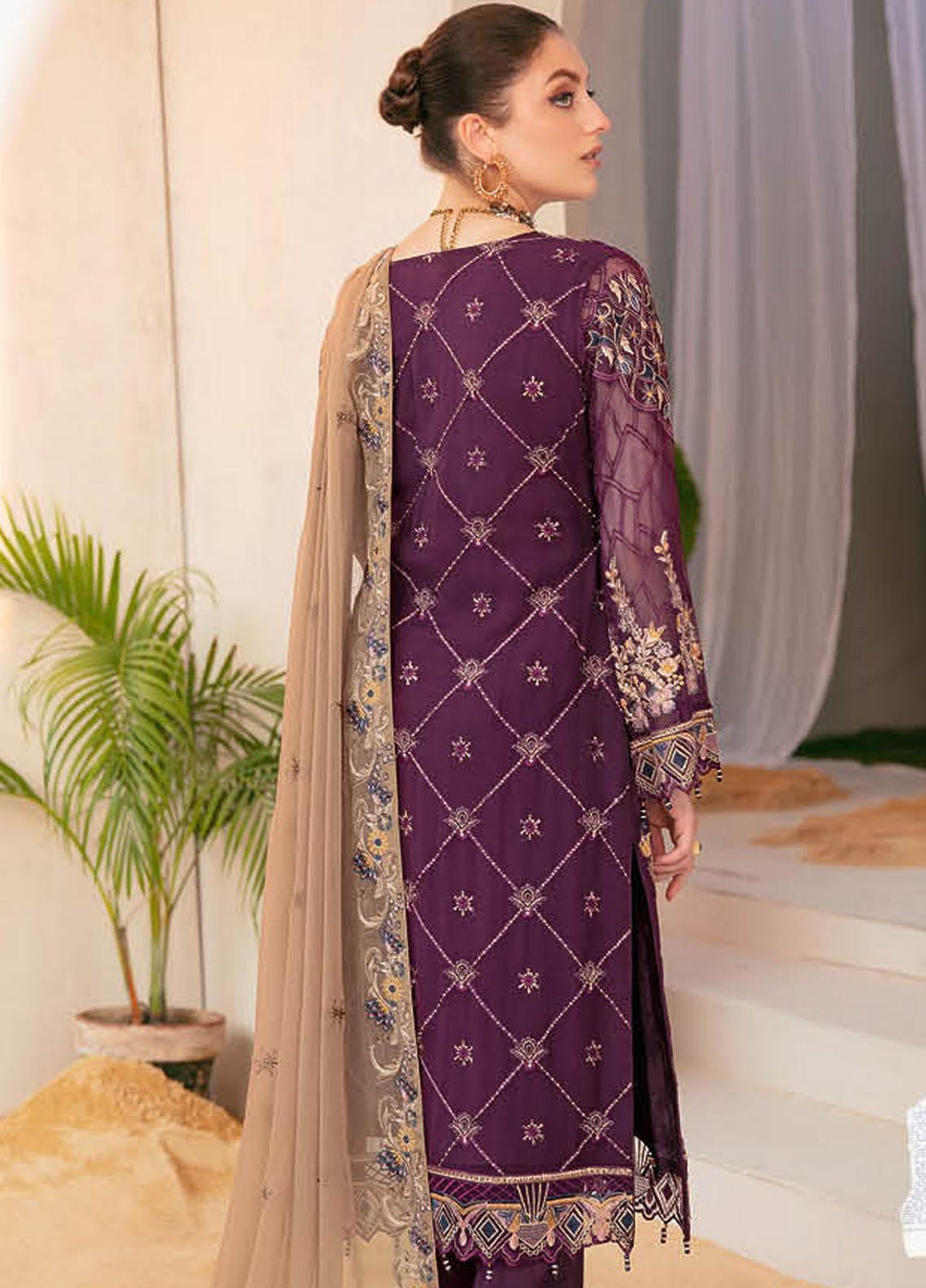 Ramsha Embroidered Chiffon Suits Unstitched 3 Piece RSH22C F-2206 - Luxury Collection