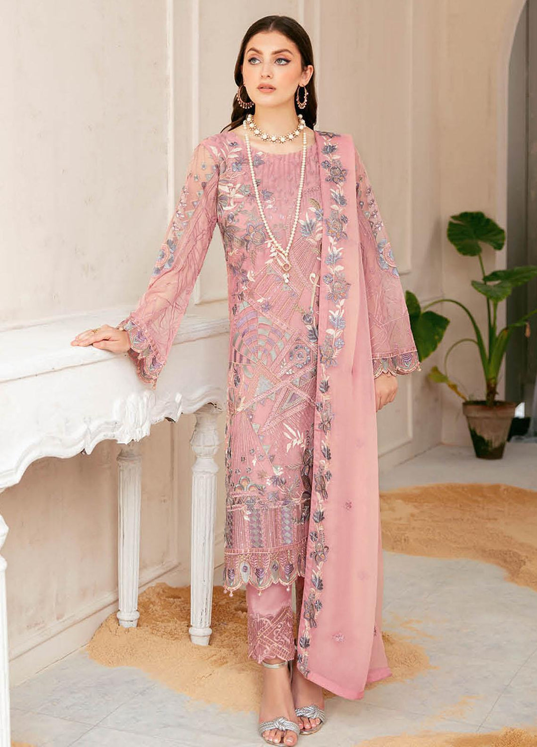 Ramsha Embroidered Chiffon Suits Unstitched 3 Piece RSH22C F-2207 - Luxury Collection