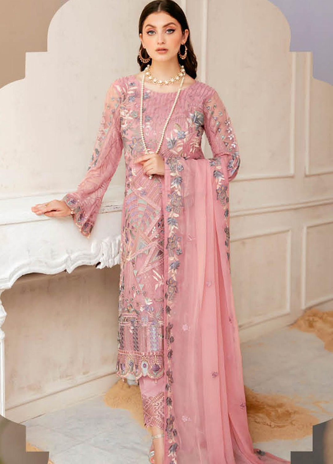 Ramsha Embroidered Chiffon Suits Unstitched 3 Piece RSH22C F-2207 - Luxury Collection