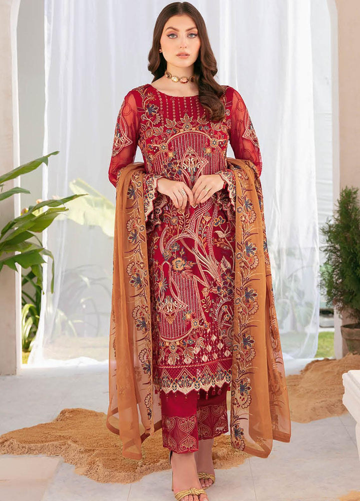 Ramsha Embroidered Chiffon Suits Unstitched 3 Piece RSH22C F-2208 - Luxury Collection
