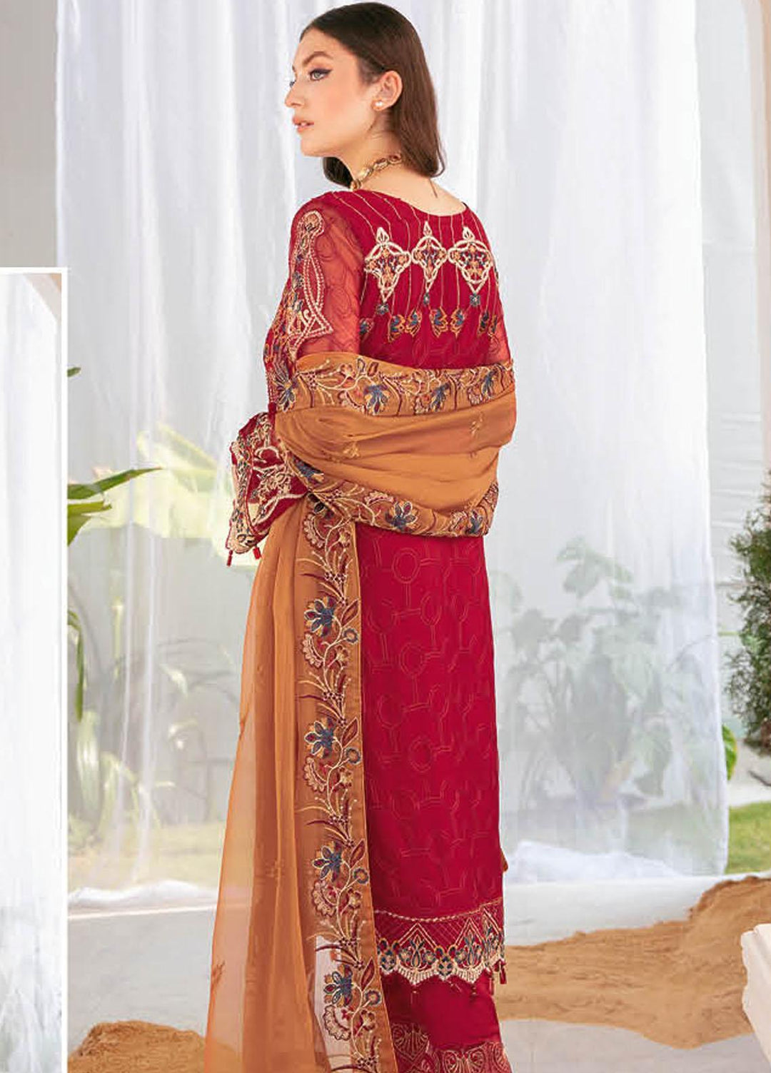 Ramsha Embroidered Chiffon Suits Unstitched 3 Piece RSH22C F-2208 - Luxury Collection