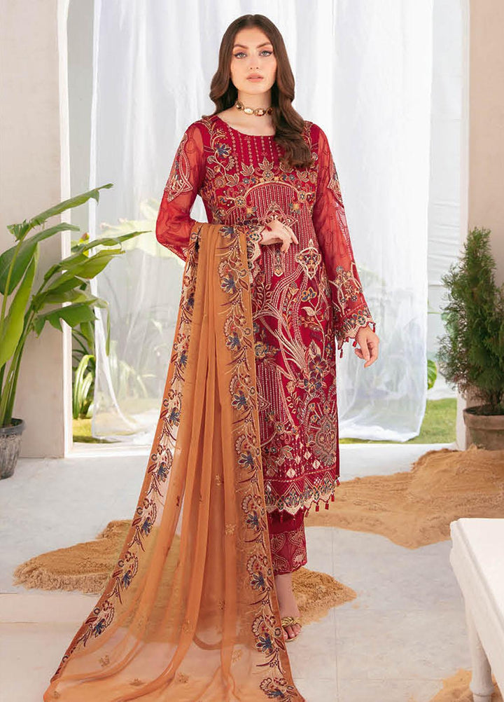 Ramsha Embroidered Chiffon Suits Unstitched 3 Piece RSH22C F-2208 - Luxury Collection