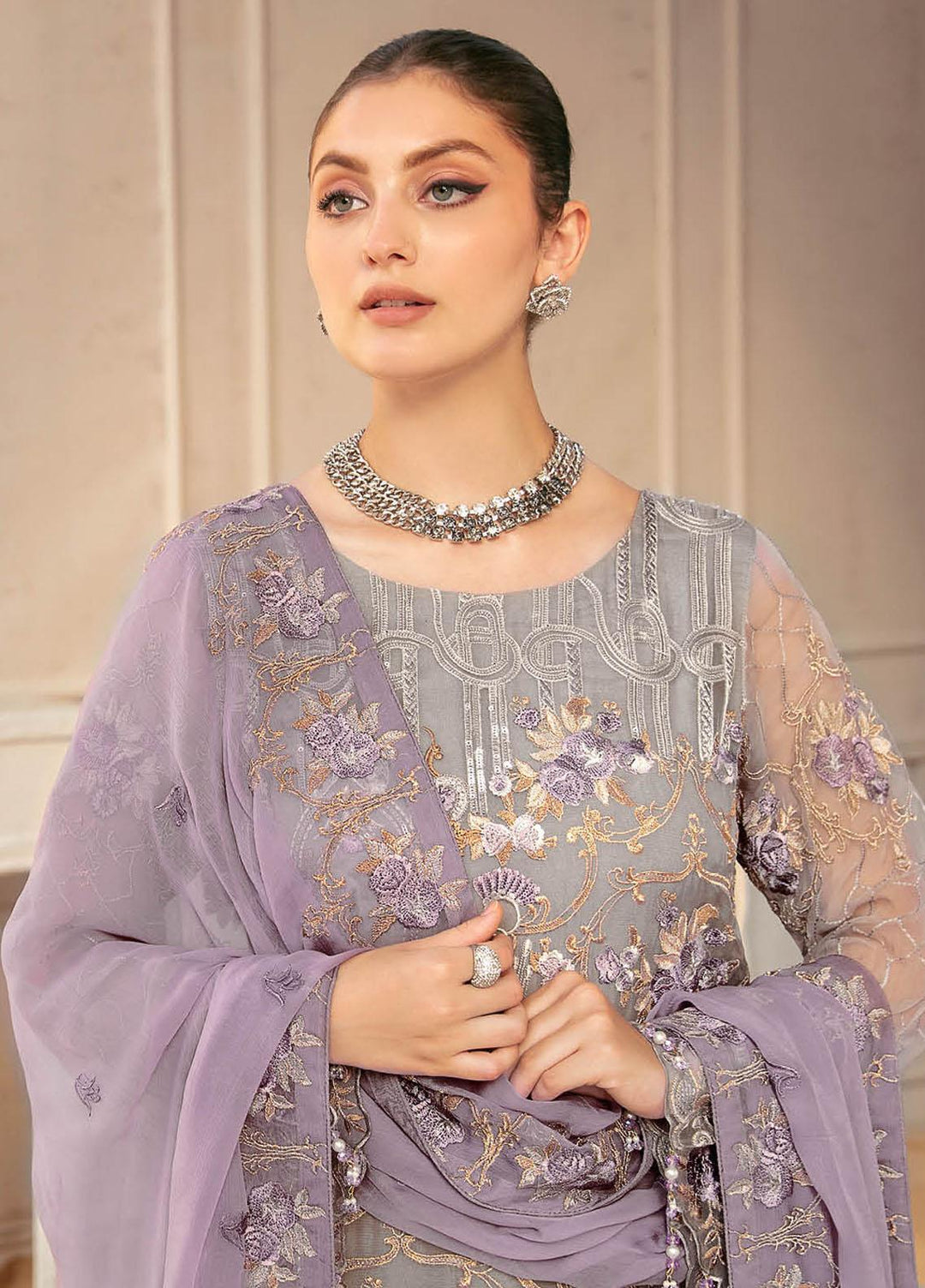 Ramsha Embroidered Chiffon Suits Unstitched 3 Piece RSH22C F-2210 - Luxury Collection