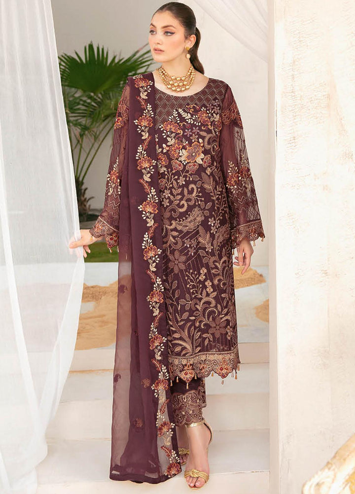Ramsha Embroidered Chiffon Suits Unstitched 3 Piece RSH22C F-2211 - Luxury Collection