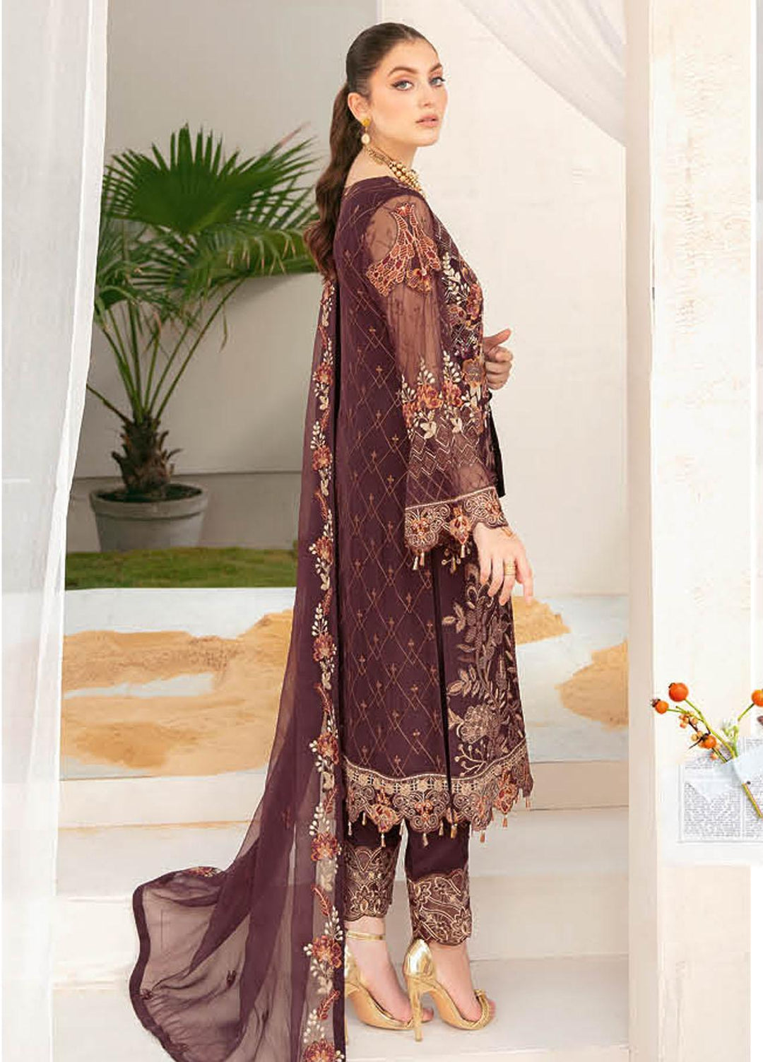Ramsha Embroidered Chiffon Suits Unstitched 3 Piece RSH22C F-2211 - Luxury Collection