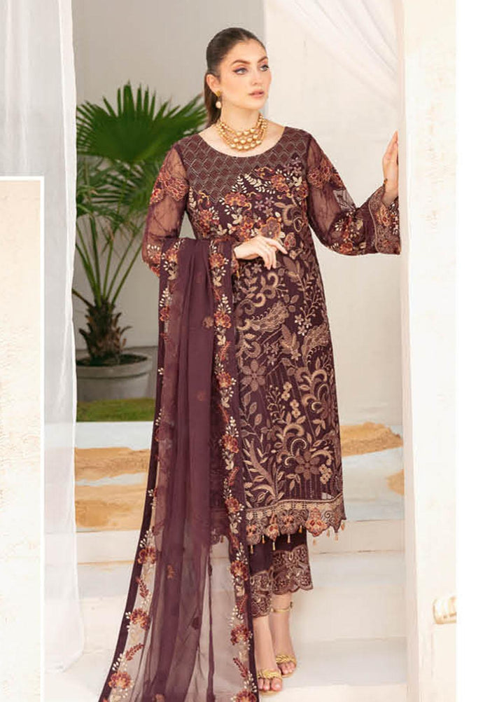 Ramsha Embroidered Chiffon Suits Unstitched 3 Piece RSH22C F-2211 - Luxury Collection