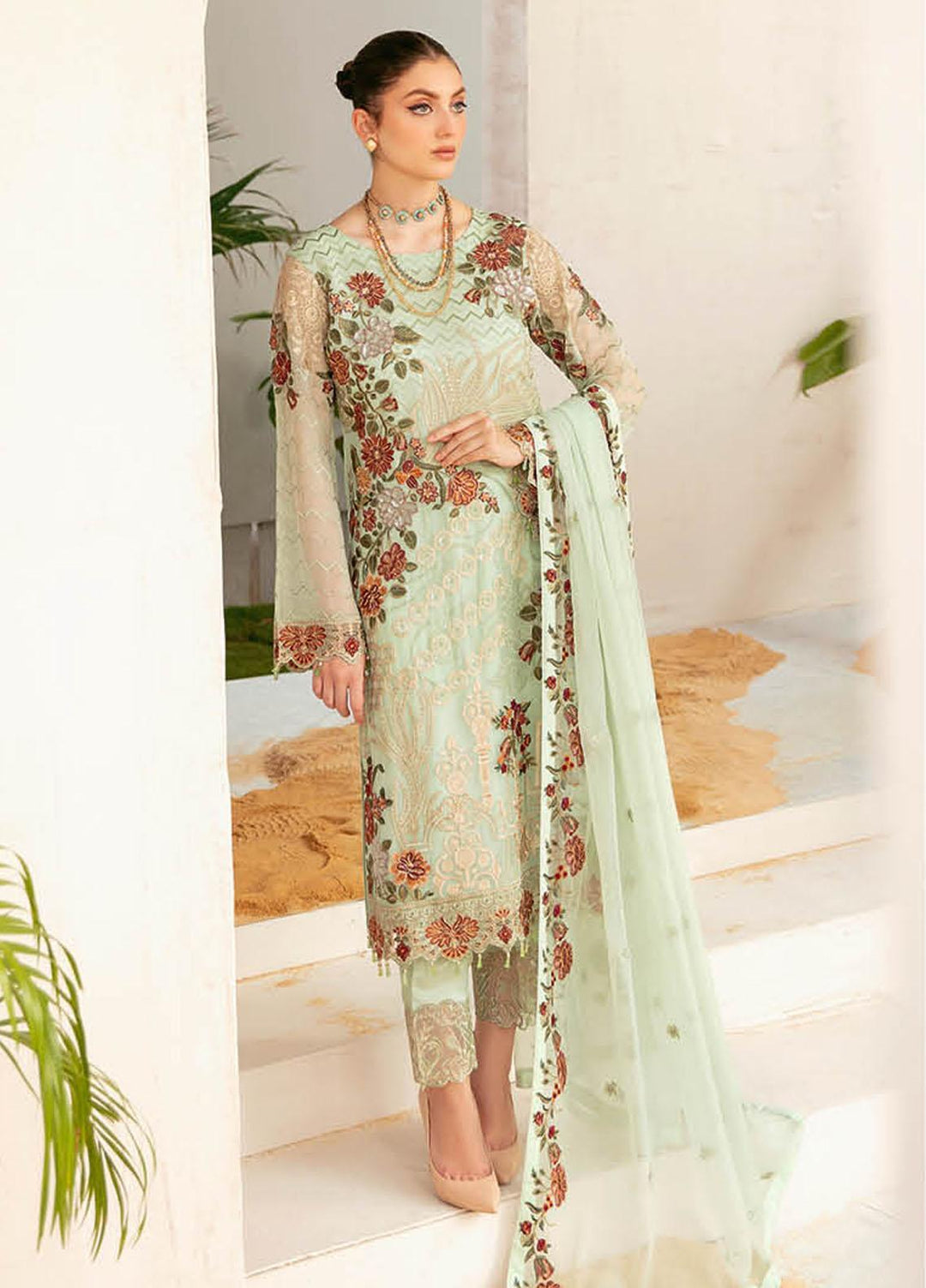 Ramsha Embroidered Chiffon Suits Unstitched 3 Piece RSH22C F-2212 - Luxury Collection