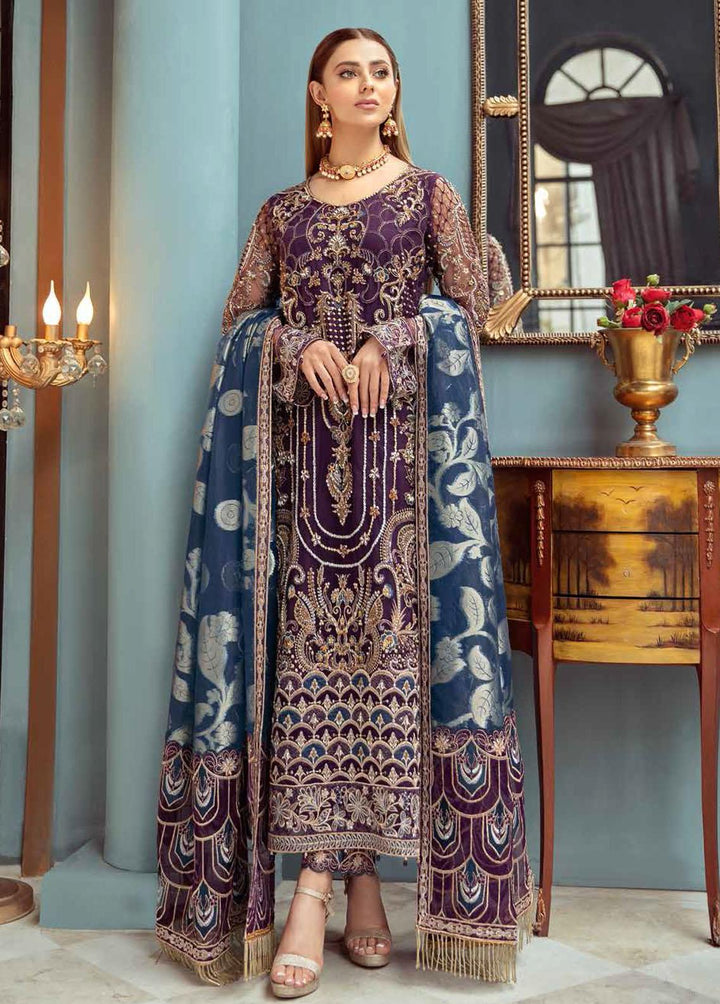 Ramsha Embroidered Net Suits Unstitched 3 Piece RSH22WD H-101 - Wedding Collection