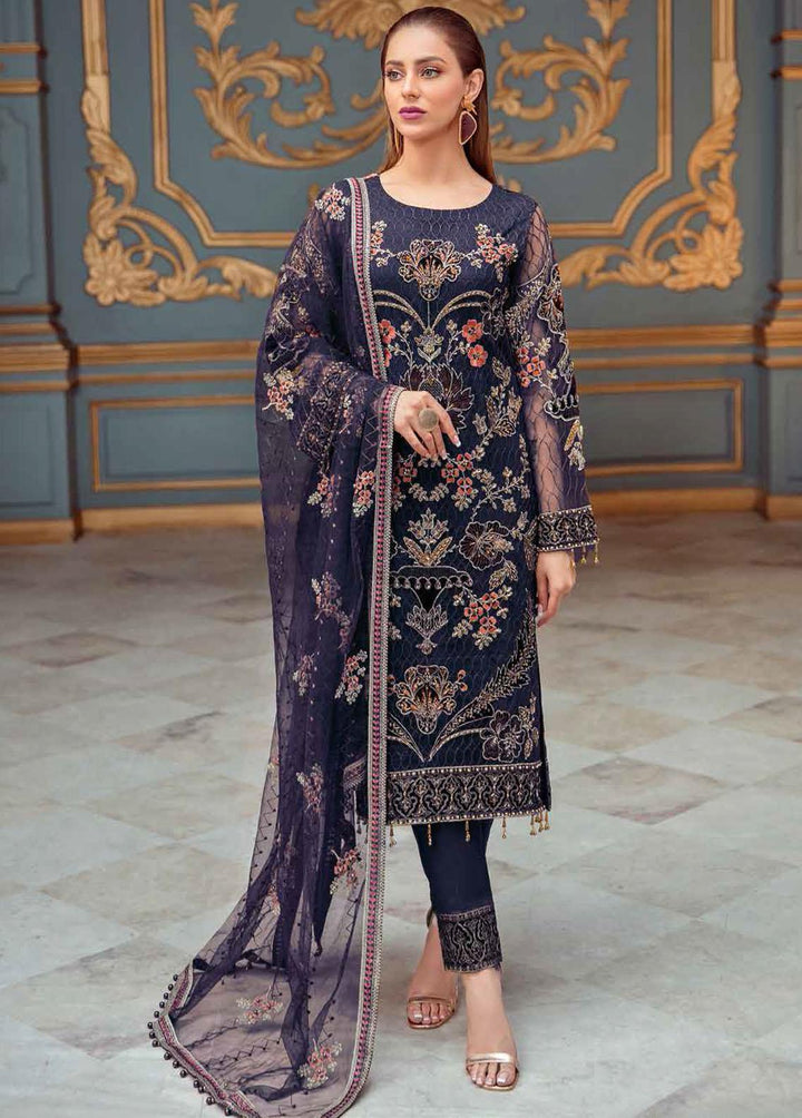 Ramsha Embroidered Net Suits Unstitched 3 Piece RSH22WD H-103 - Wedding Collection