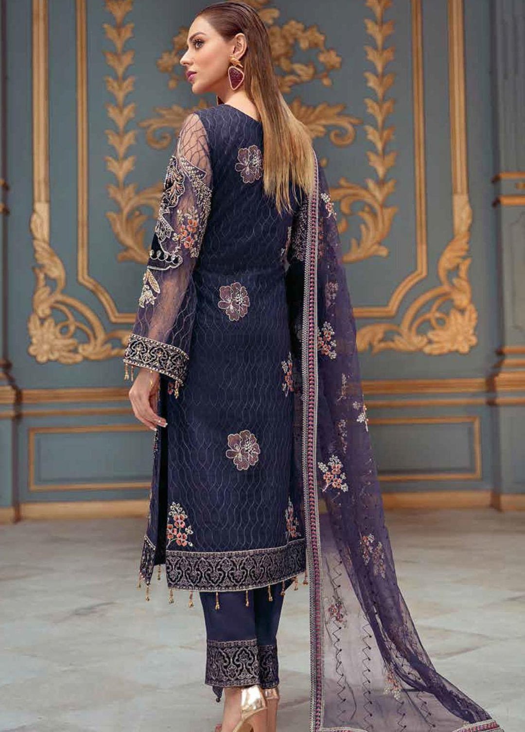 Ramsha Embroidered Net Suits Unstitched 3 Piece RSH22WD H-103 - Wedding Collection