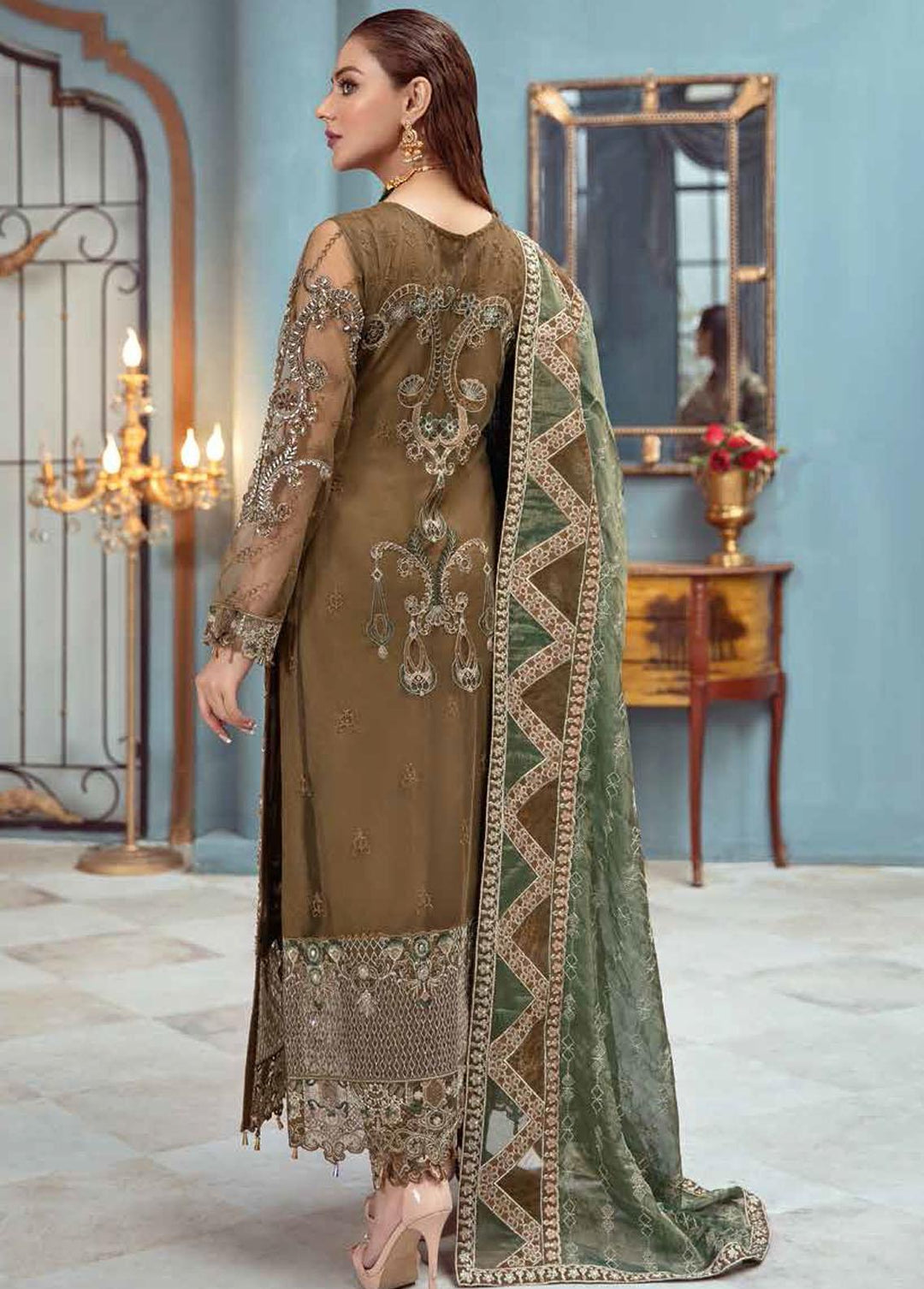 Ramsha Embroidered Net Suits Unstitched 3 Piece RSH22WD H-106 - Wedding Collection